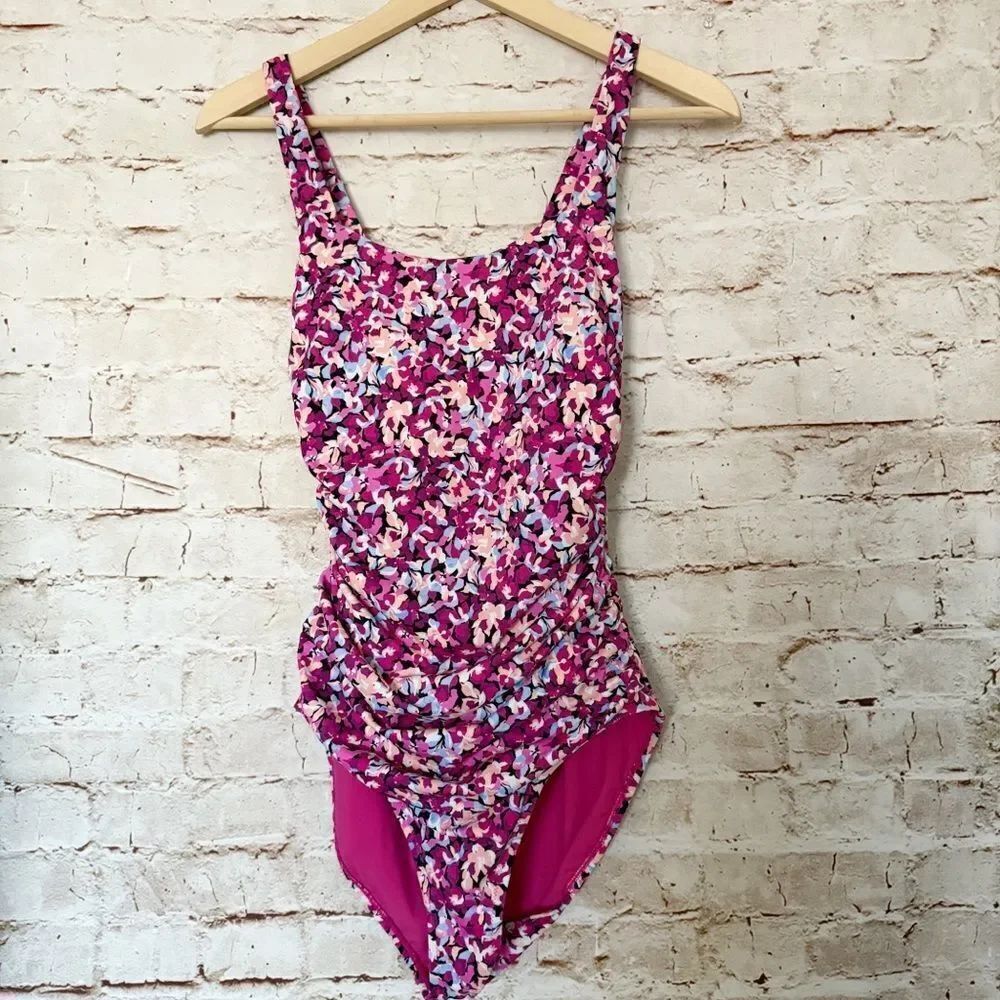 Athleta floral square neck one piece swimsuit